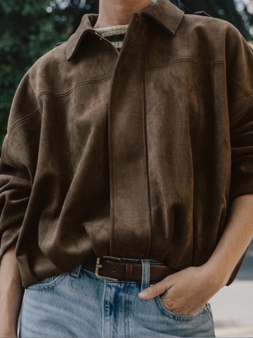 Zara Brown Suede Bubble-Hem Bomber Jacket - Picture 5 of 5
